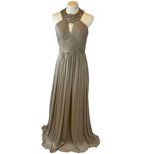 Cachet Gold Beaded Halter Evening Gown, Elegant Formal Dress Size 6 BEAUTIFUL